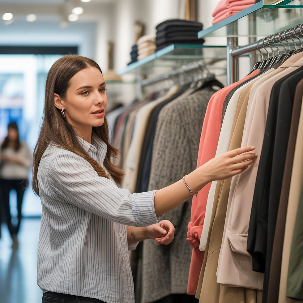 personal shopper mentre aiuta una cliente a scegliere vestiti in una boutique di moda