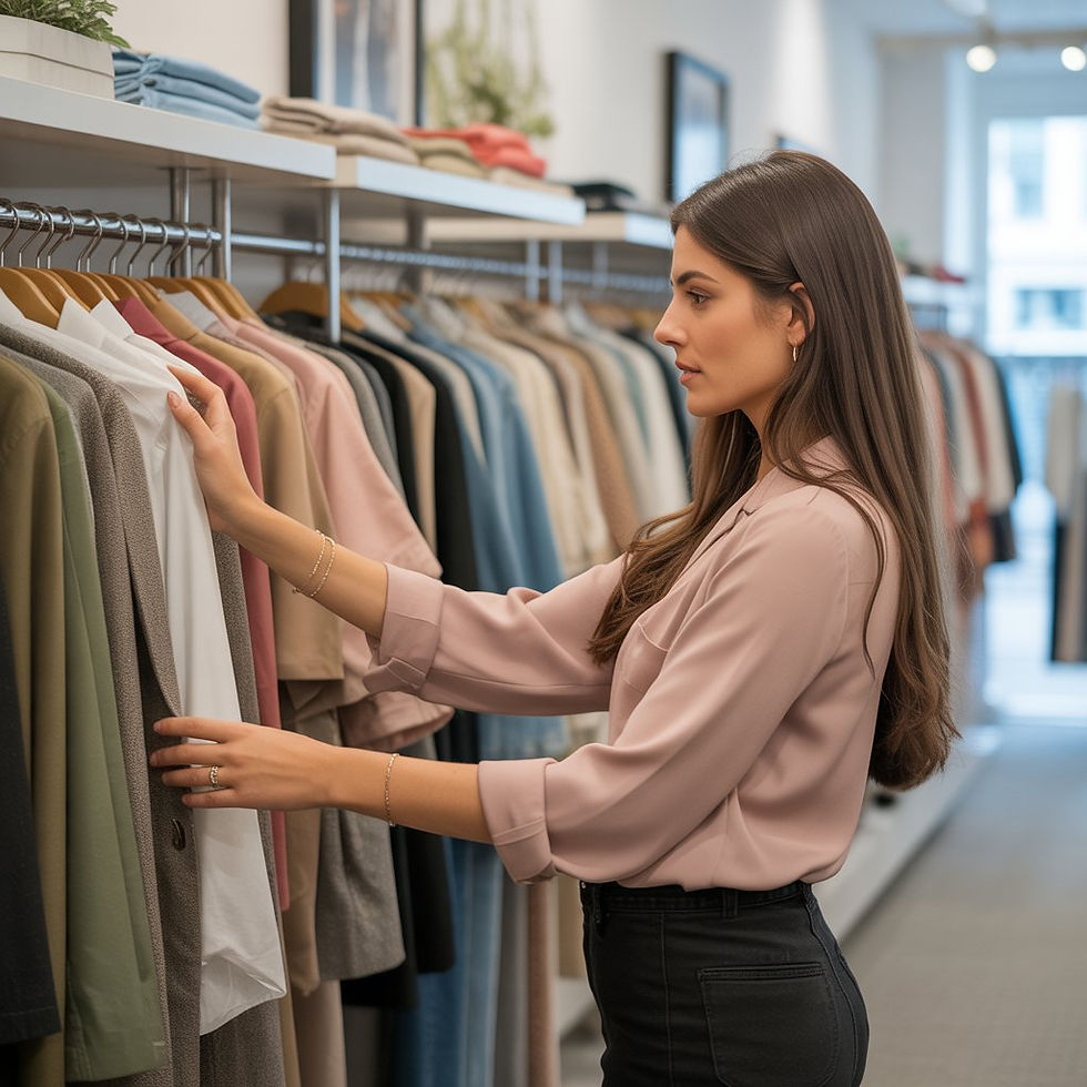 personal shopper mentre aiuta una cliente a scegliere vestiti in una boutique di moda