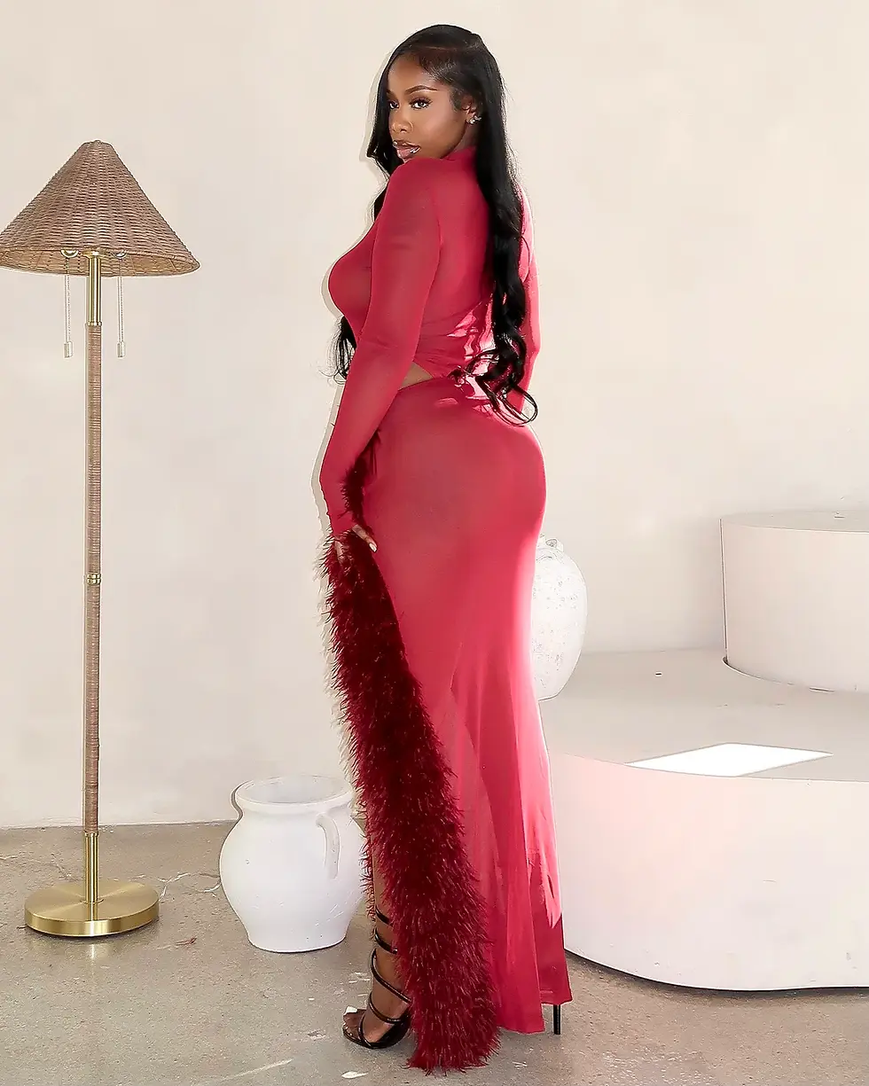 Thumbnail: Velvet Inferno Feather Maxi Set