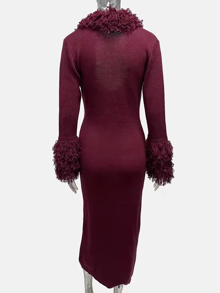 Thumbnail: Luxe Fringe Plunge Knit Dress