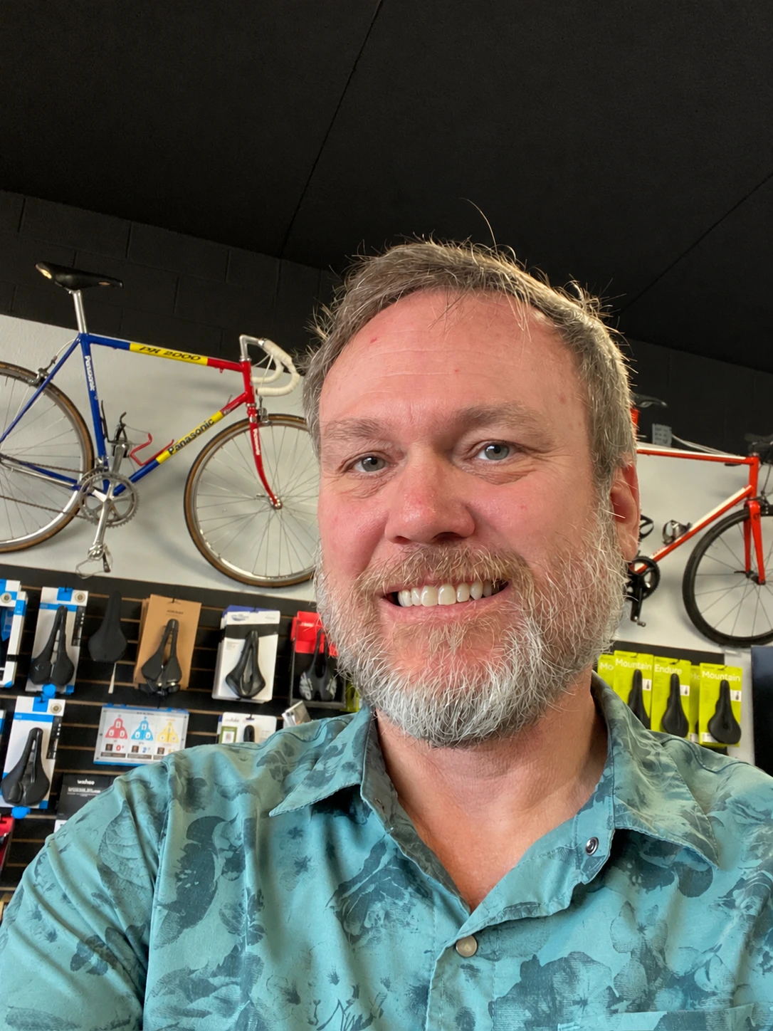 Tyler Vandruff smiling inside Guru Bikes