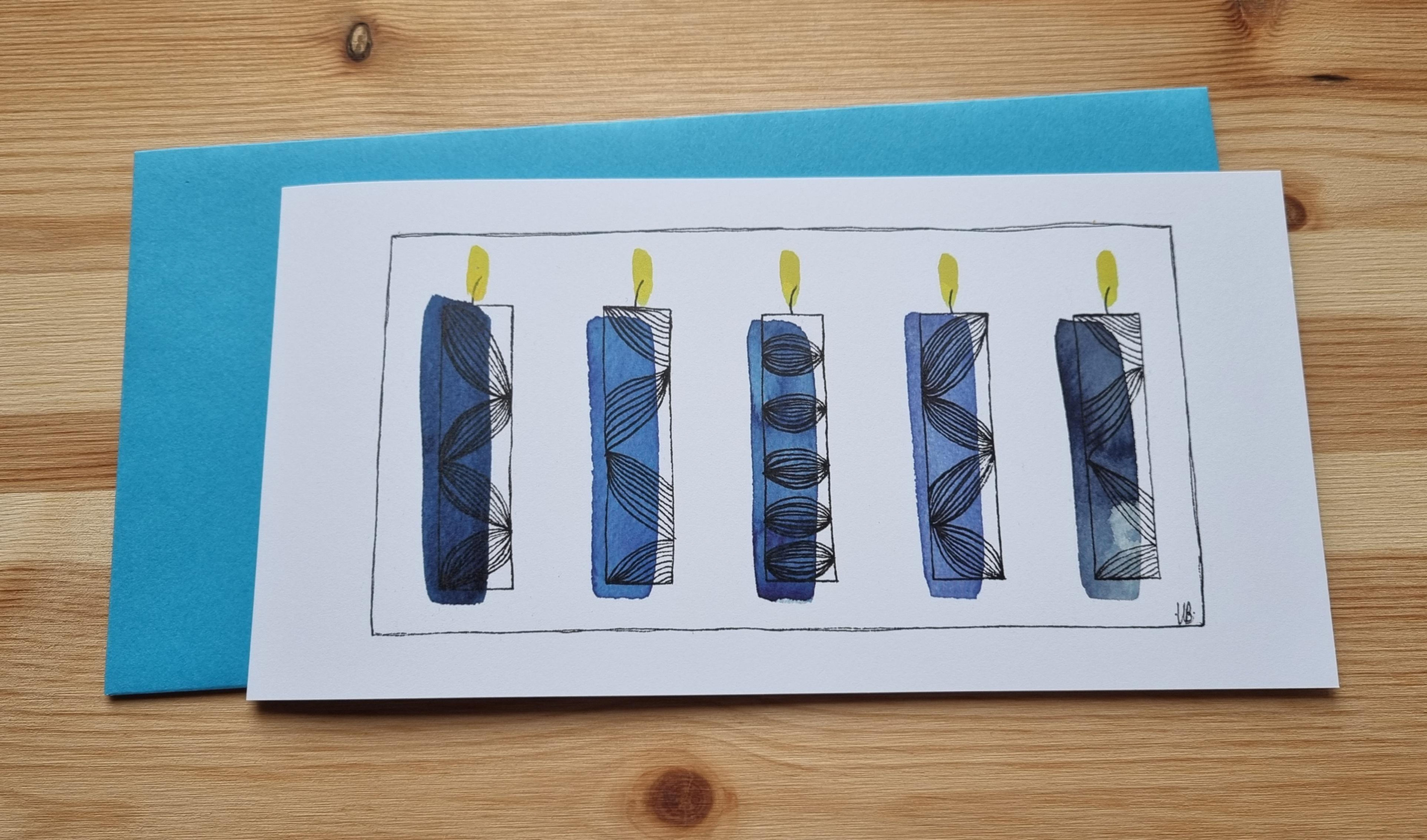 Doppelkarte Kerzen blau