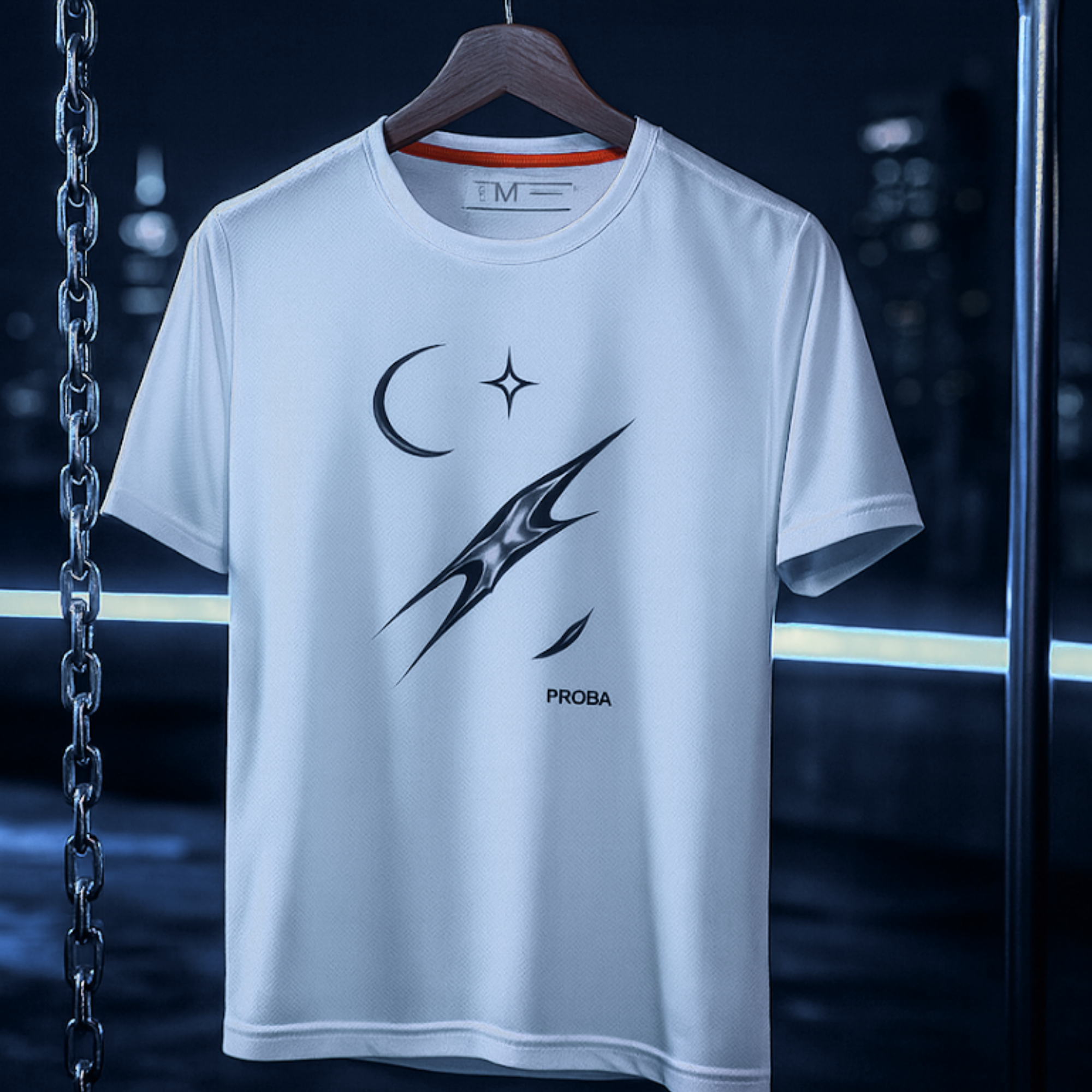 Chrome Eclipse – white polyester tee