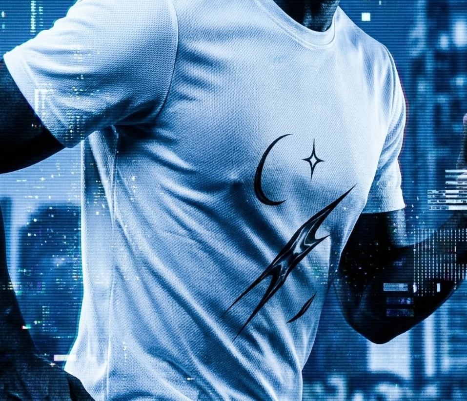 Thumbnail: Chrome Eclipse – white polyester tee