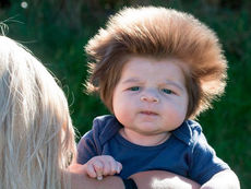 Este é Junior Cox, com 2 meses de idade e provavelmente o bebê mais cabeludo do mundo