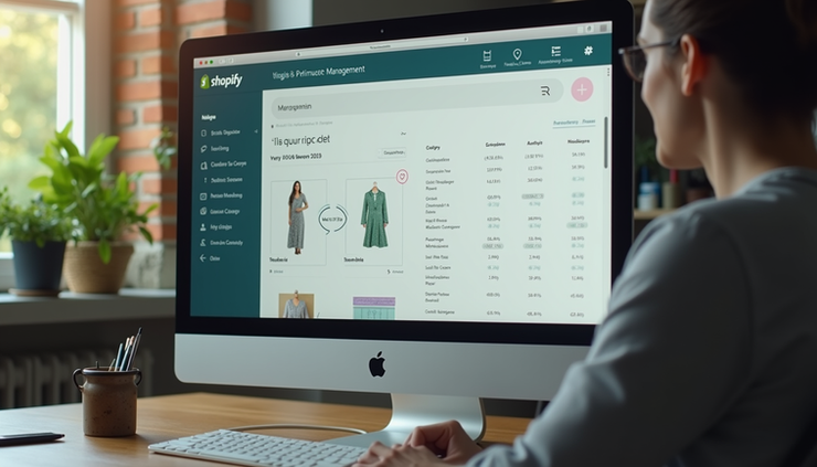 High angle view of a Shopify dashboard showing product listings for a food business