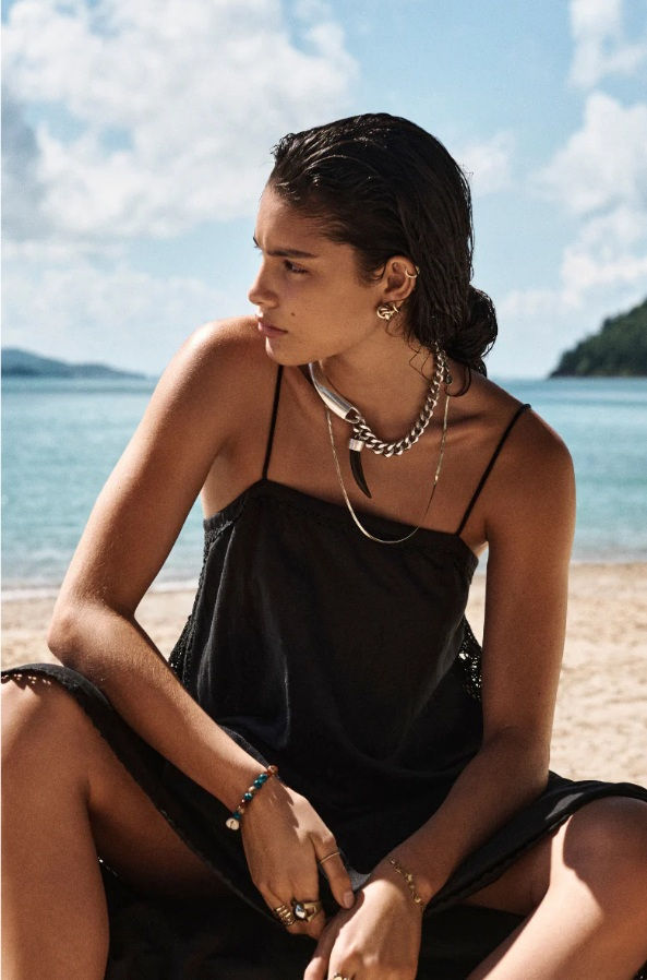 Thumbnail: SEALEVEL SHORE LINEN PANELED BANDEAU LACE MAXI DRESS