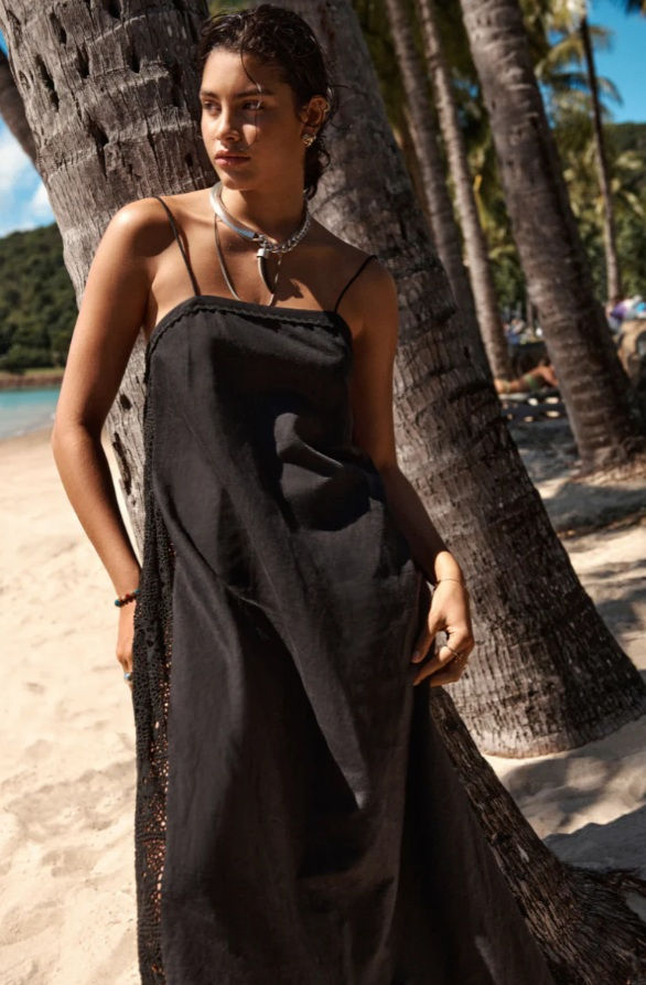 Thumbnail: SEALEVEL SHORE LINEN PANELED BANDEAU LACE MAXI DRESS
