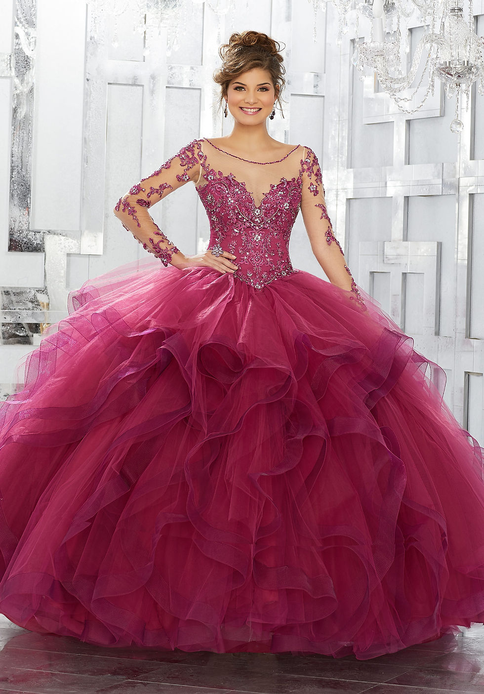 Miniaturbild: Brautkleider mit Ärmeln Ballkleider Tüll Tattoo spitze dunkel rot