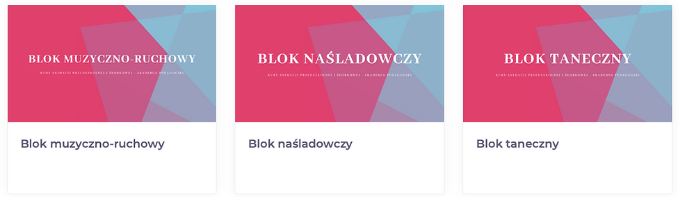blok muzyczno ruchowy, naśladowczy i taneczny na kursie animacji przedszkolnej i żłobkowej.