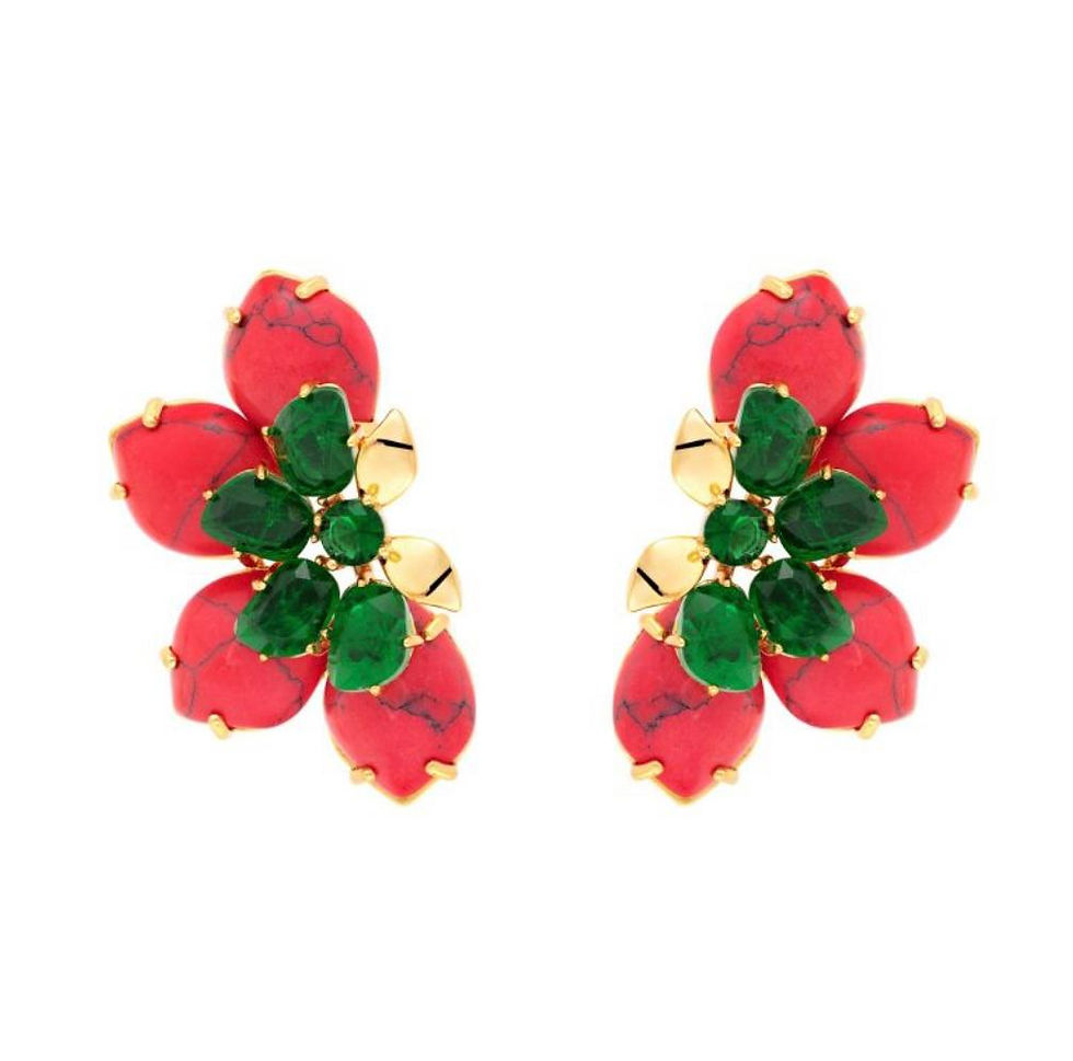 brinco flor coral com esmeralda