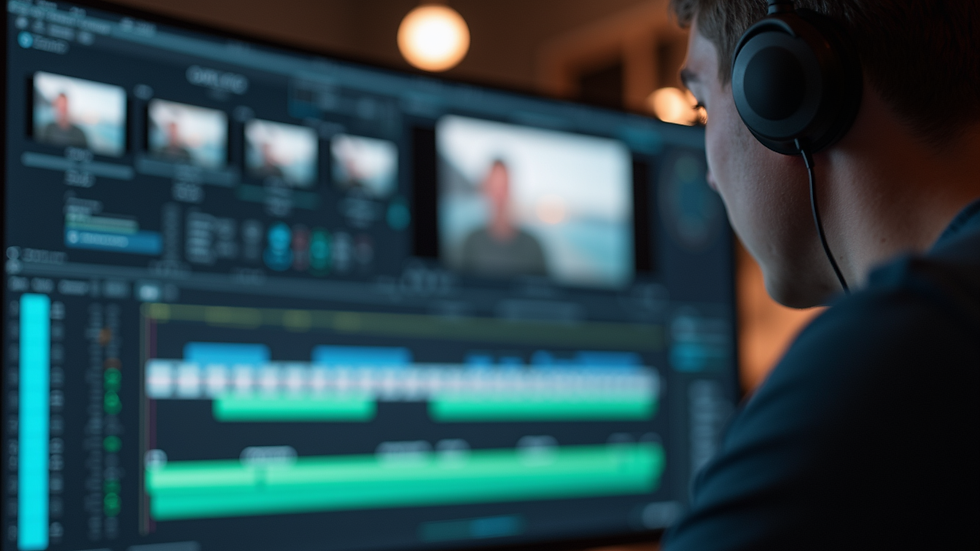 Close-up view of a video editor working on a timeline in editing software