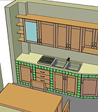 Vista arredo cucina nella visualizzazione concettuale a colori aggiunti personalizzati