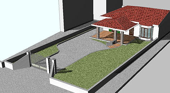 Vista esterna progetto di restyling villetta esistente con visualizzazione realistica e applicazzione di texture e ombre