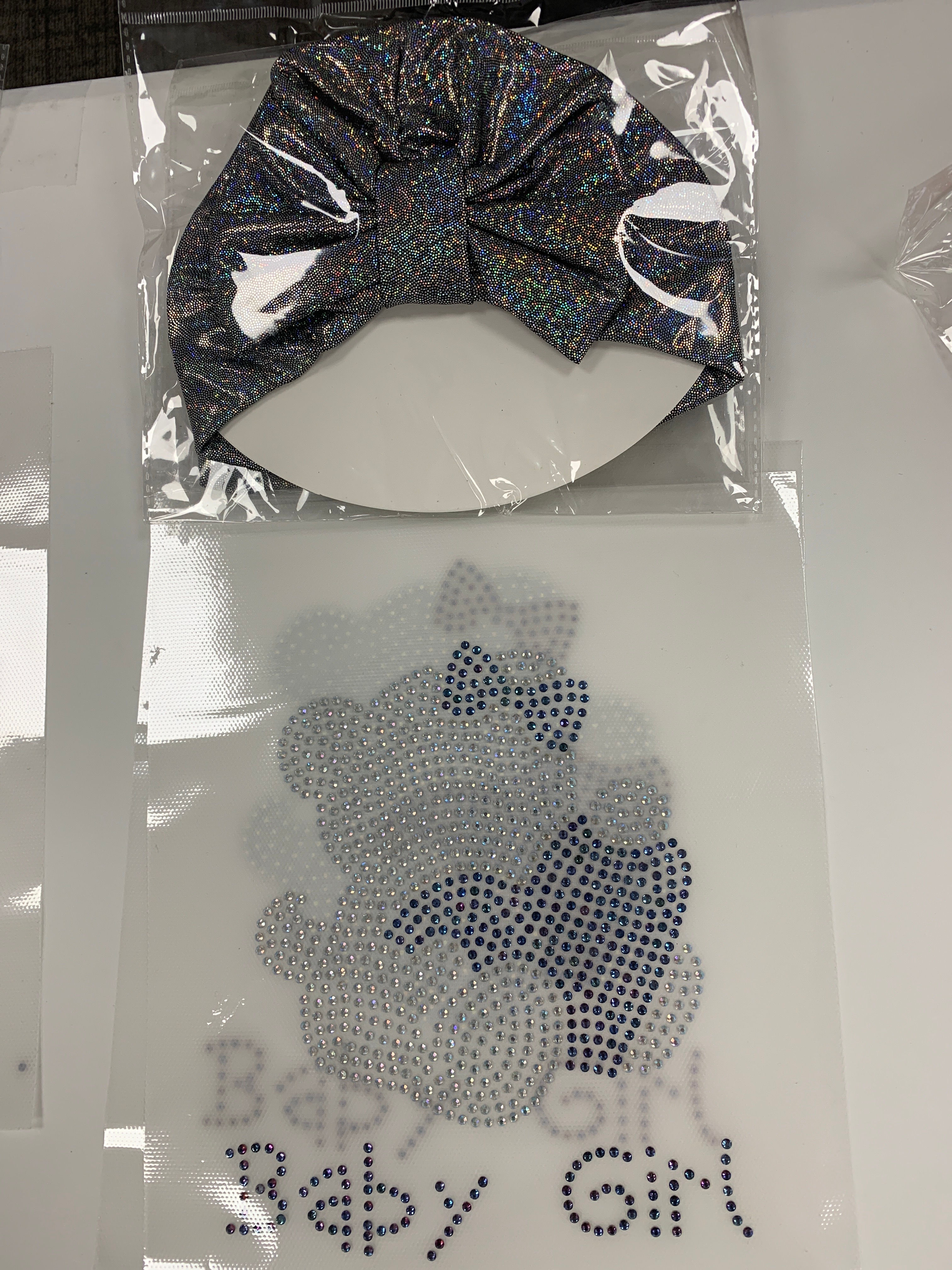 dark  silver- Baby Turban & Rhinestone transfer set