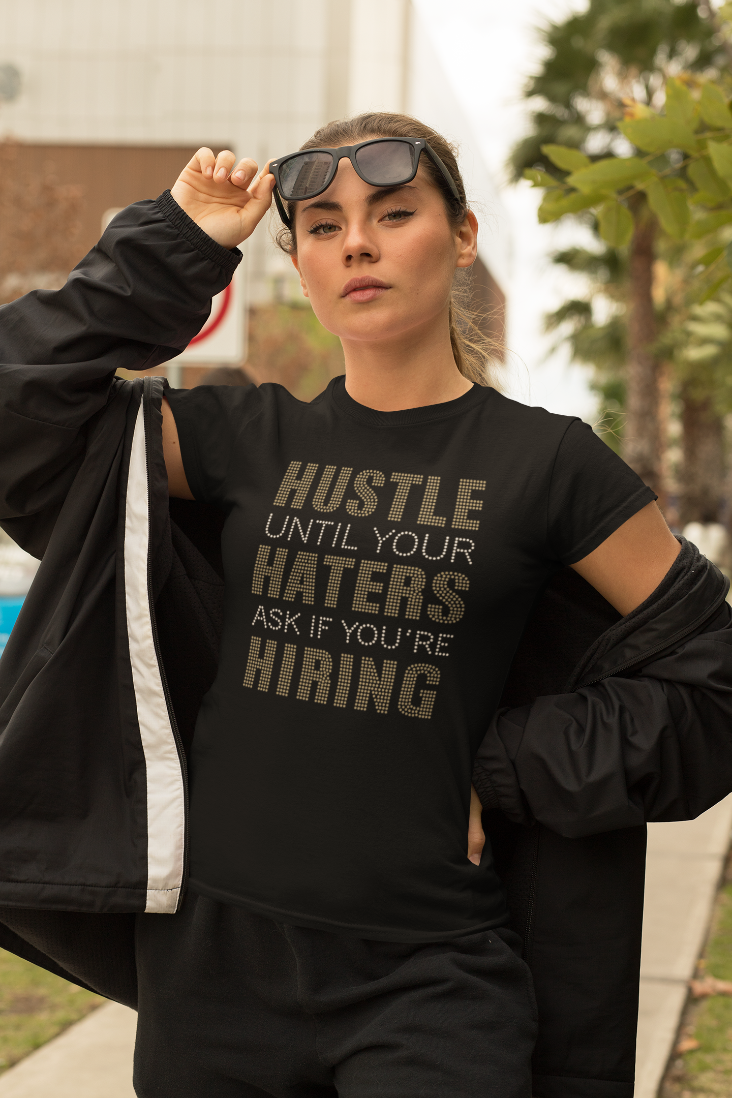 Hustle Until Your Haters ask You if You're Hiring (Gold)Rhinestone Shirt