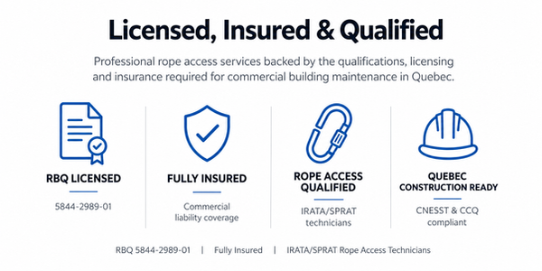 Accès Urbain licensing, insurance and rope access qualifications