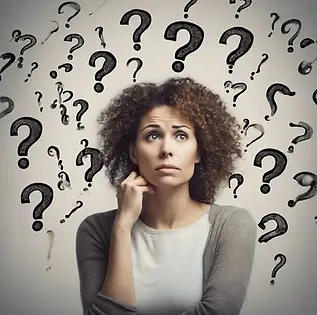 a woman with questions