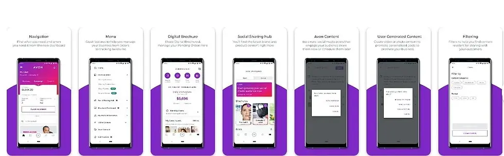 Images of Pages showing the Avon On App