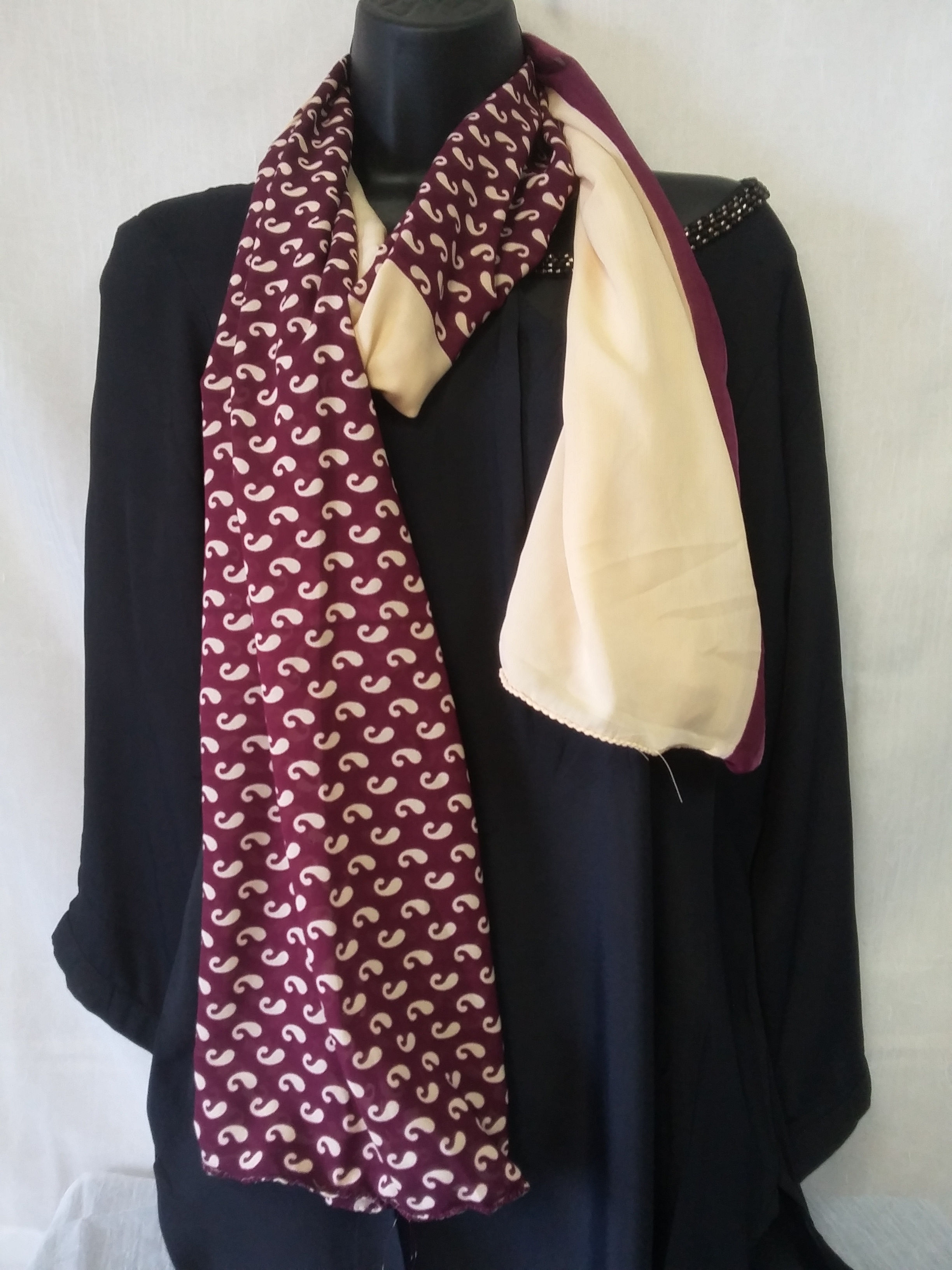 Maroon and Cream Paisley Scarf
