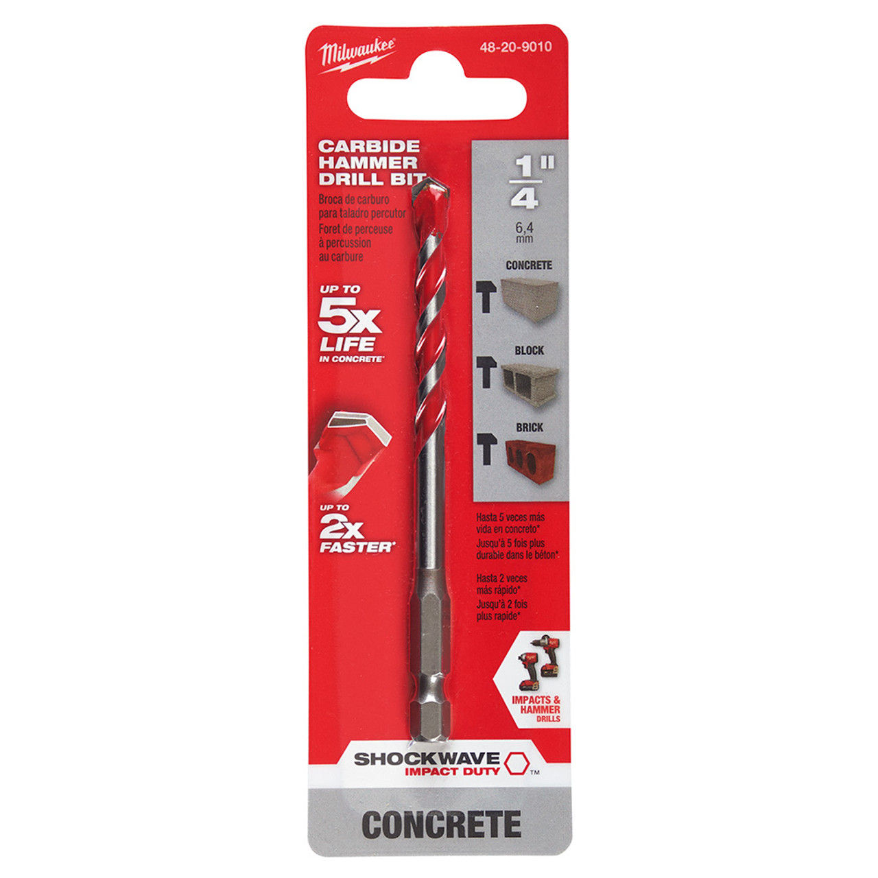 48-20-9010
BROCA DE CARBURO PARA TALADRO PERCUTOR SHOCKWAVE IMPACT DUTY™ DE 1/4"