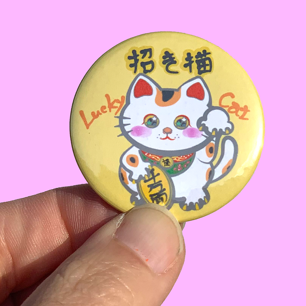 Lucky Cat Button Badge, funny button badge