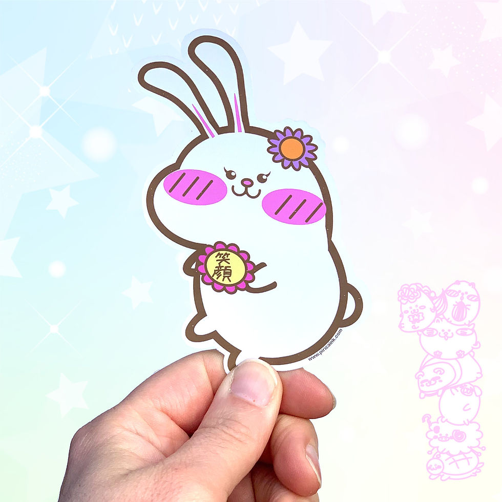 Mochi Rabbit with Flower Vinyl Sticker