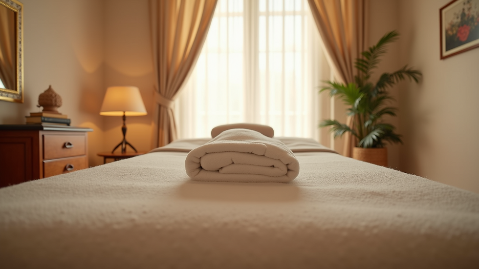 Eye-level view of a calm room set up for prenatal massage