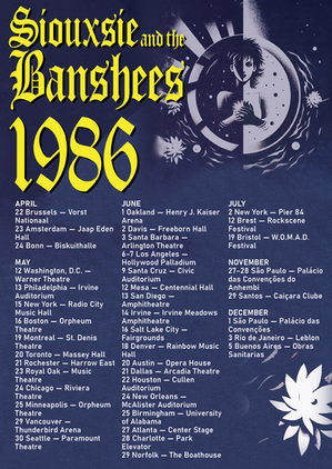 an informational tour poster with large yellow gothic text and high contrast gothic imagery