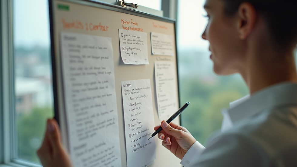 High angle view of a podcast planning board with notes and schedules