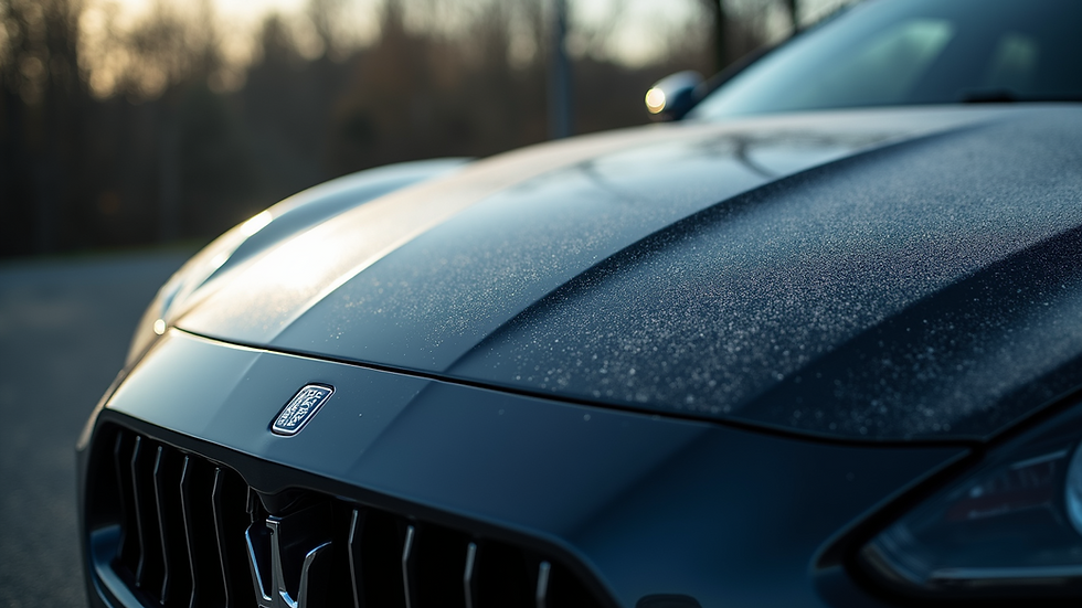 Close-up view of a luxury car’s glossy hood after detailing