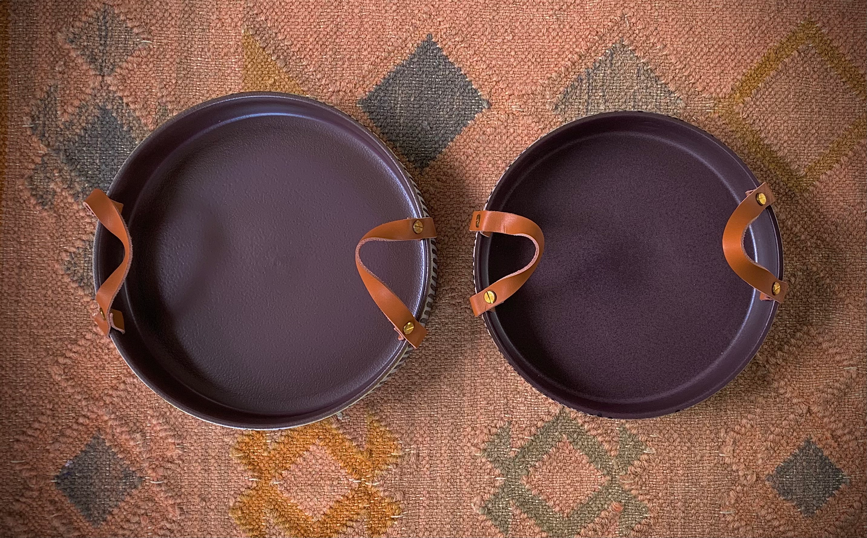 Handmade Ceramic Trays with Cow Leather Handle