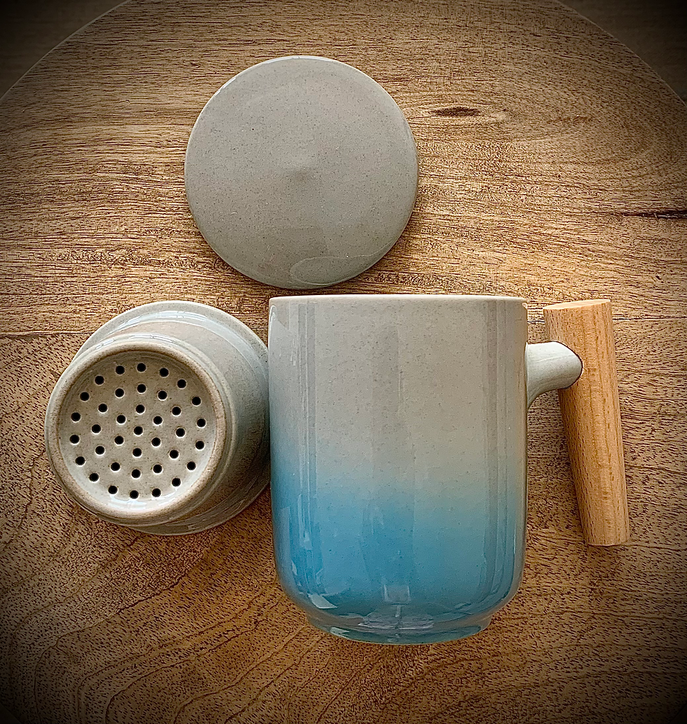 Thumbnail: Ceramic Large Black / White Mug with Strainer & Lid