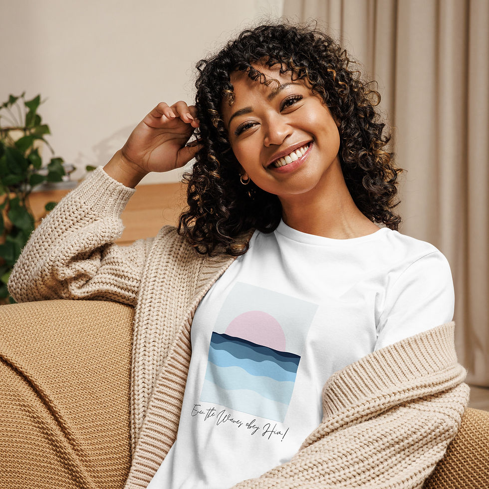 Thumbnail: Even the Waves Obey Him Faith-Based T-Shirt for Women Relaxed T-Shirt