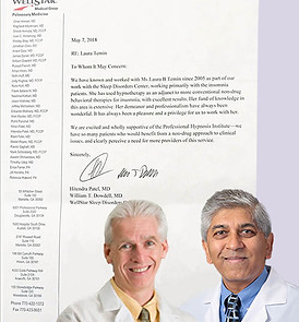 Wellstar Sleep Specialists Dr. Patel and Dr. Dowdell endorse Laura Temin for Sleep and for Hypnotherapy Certification