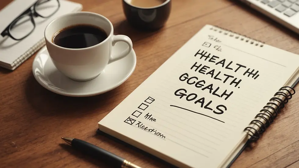 Close-up view of a notepad with health goals written in ink