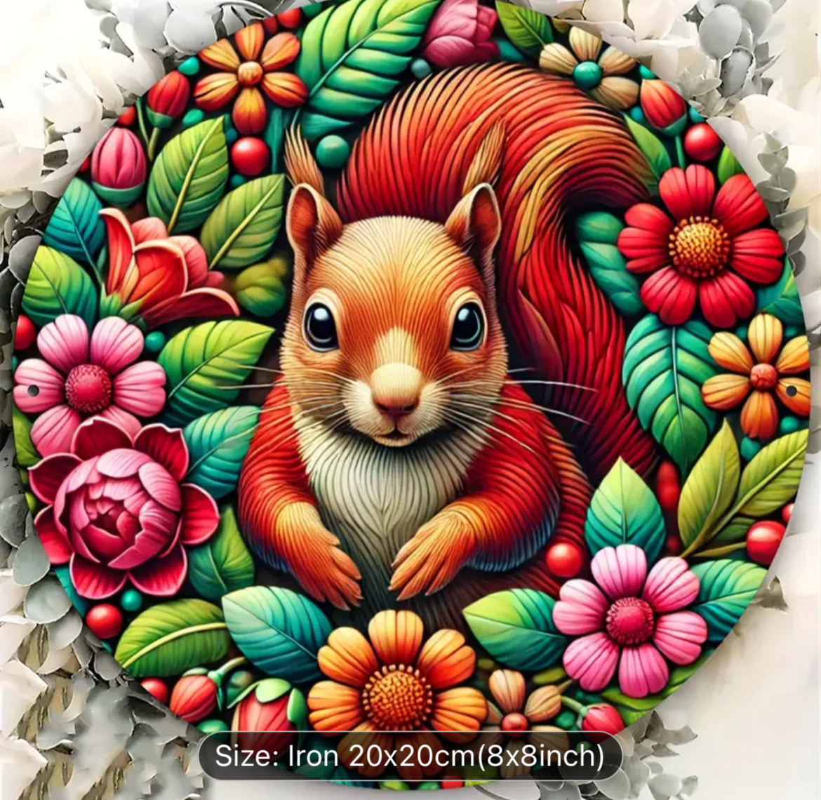 'Bright' Squirrel Metal Circle Sign - 8x8