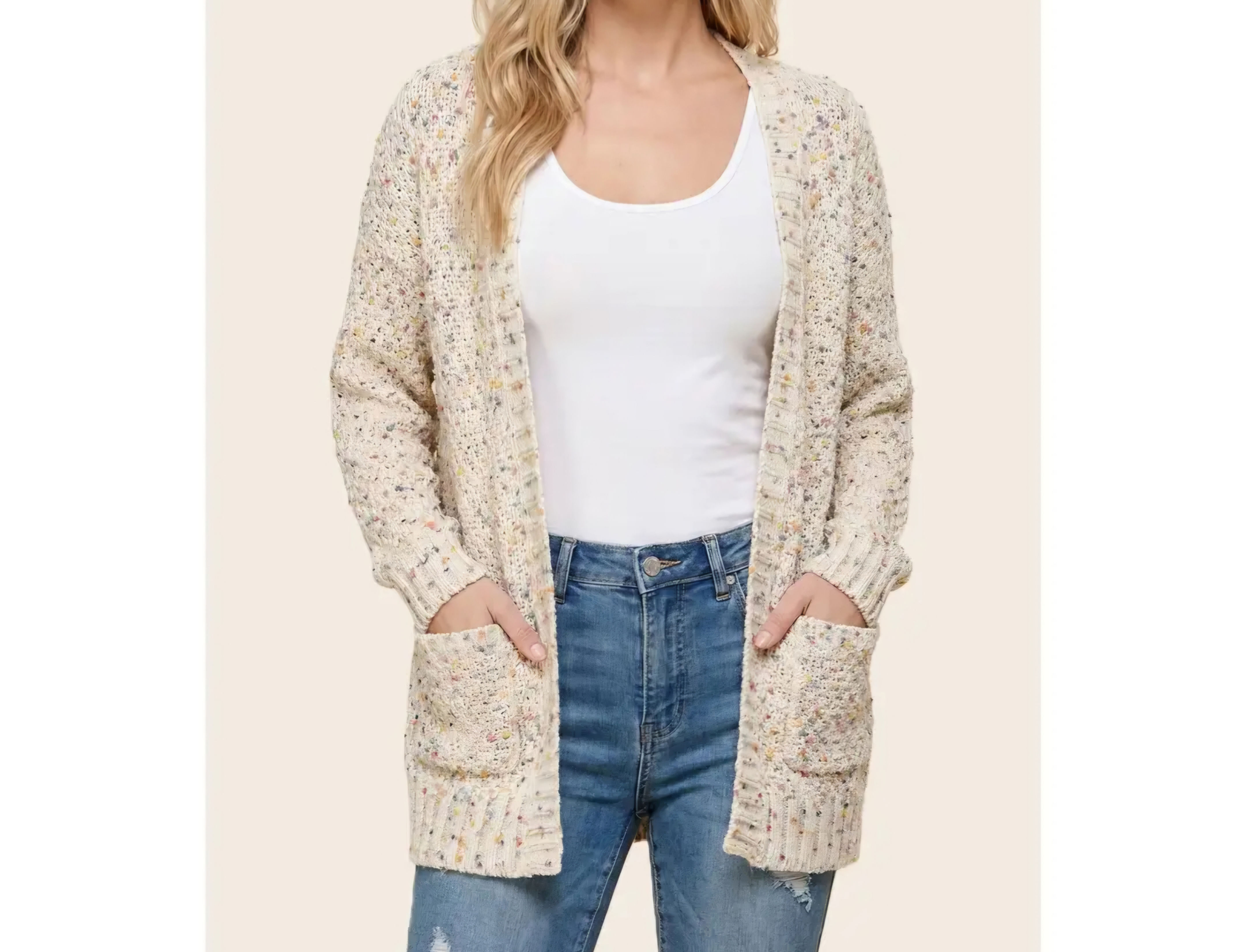 Staccato Multi-Color Popcorn Ivory Cardigan