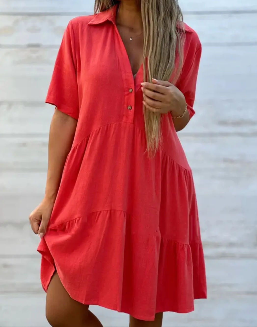 Loose Solid Color Lapel Dress-2 Colors