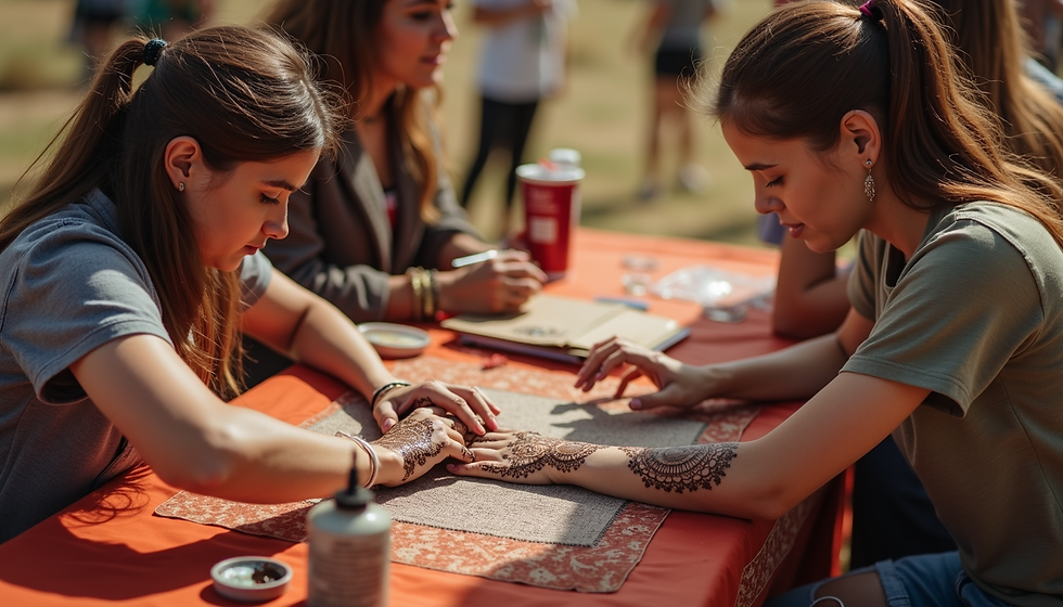 Henna tattoo booth set up at a grand opening in Phoenix, Arizona. 