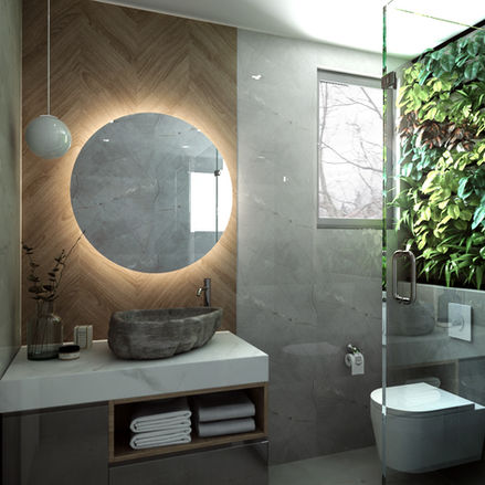 Modern bathroom with a stone sink