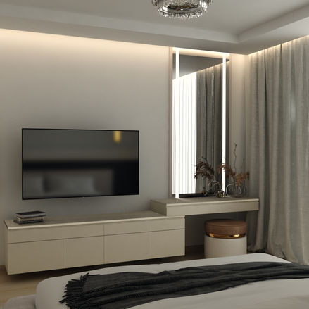 Vanity table and TV dresser in the bedroom