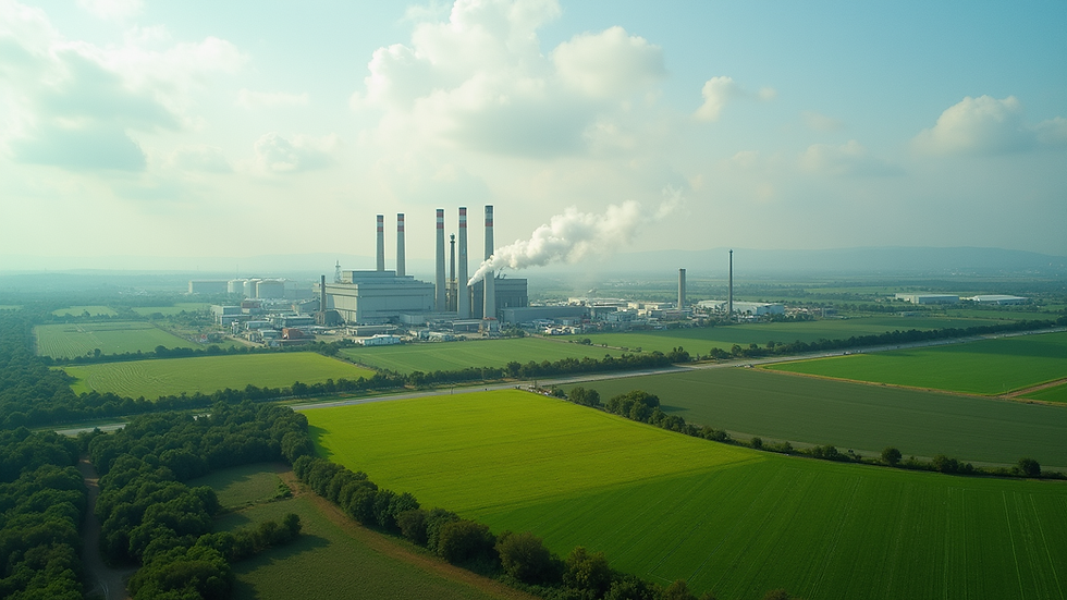 Vista aérea de una planta industrial con áreas verdes alrededor