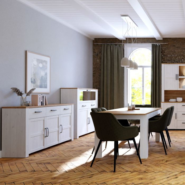 Bohol 3 Door 3 Drawer Sideboard in Riviera Oak/White e