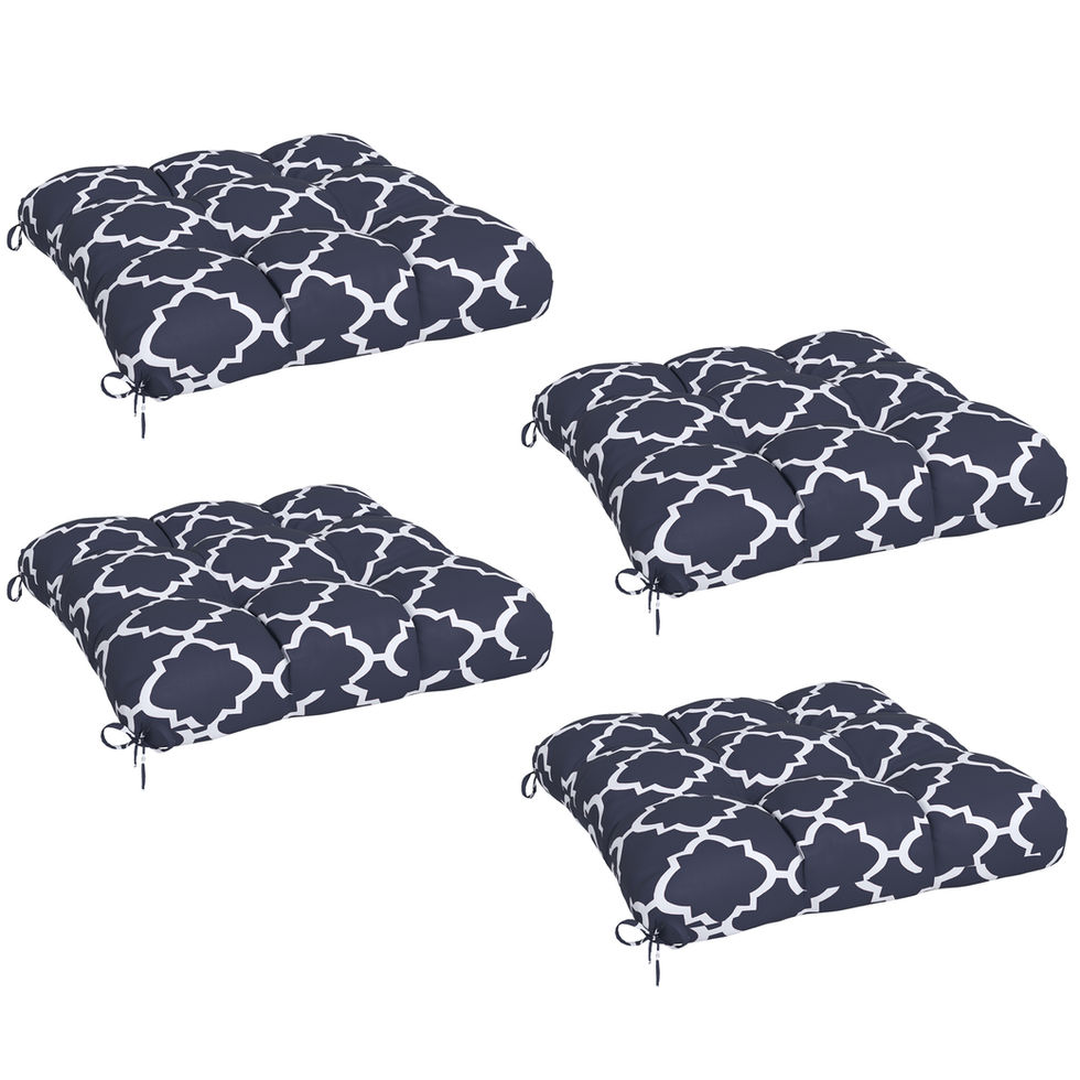 Replacement Cushions: 4-Piece Indoor Outdoor Seat Pads with Ties for Patio Chai