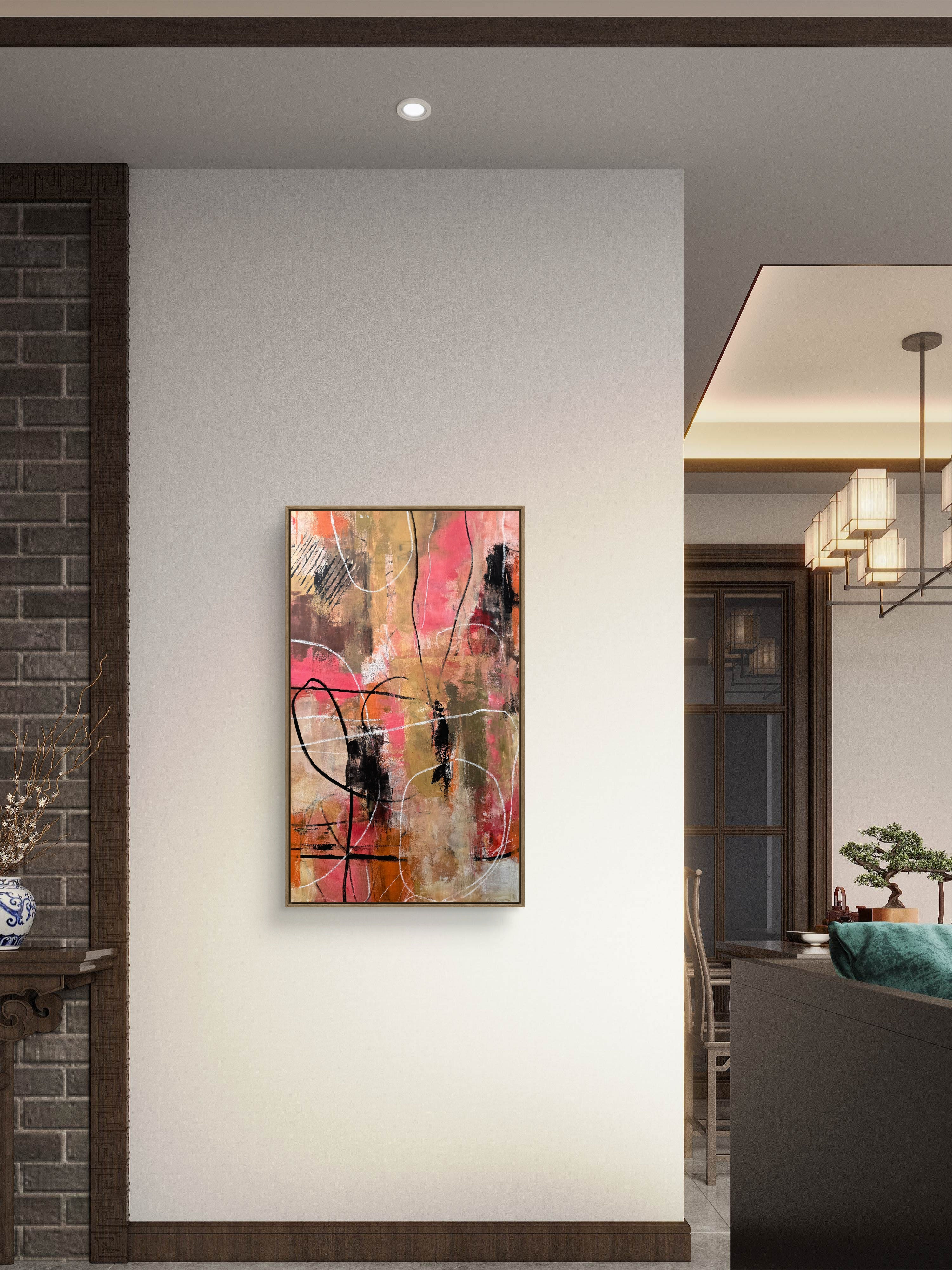 large abstract art painting pink