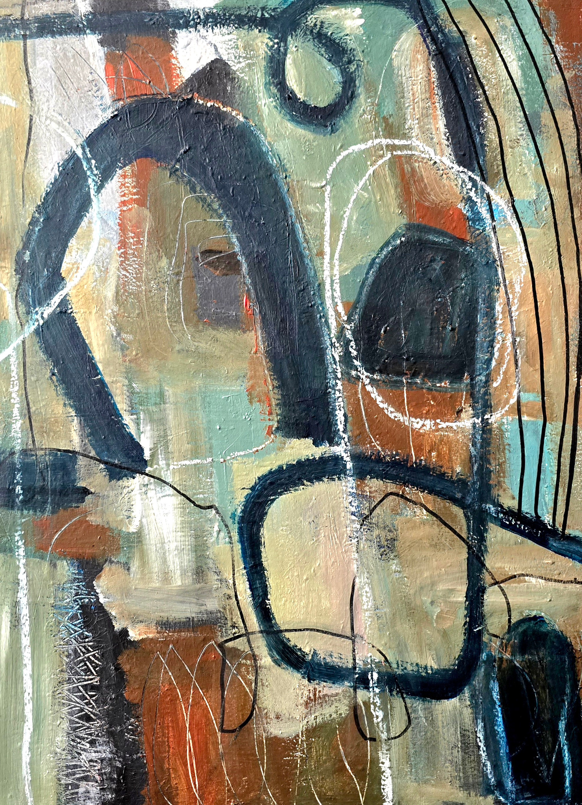 original abstract muted teal navy blue green orange white black