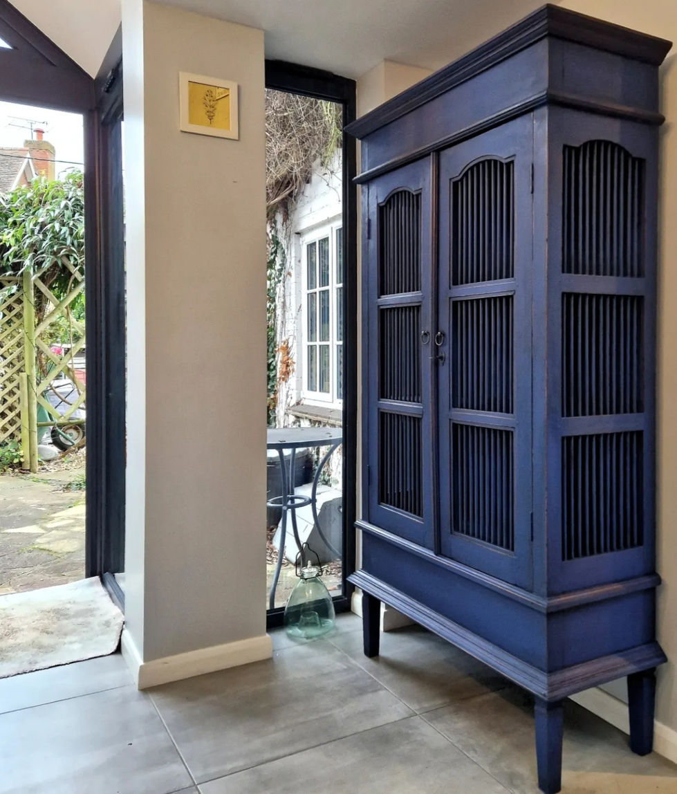 bright blue painted cabinet