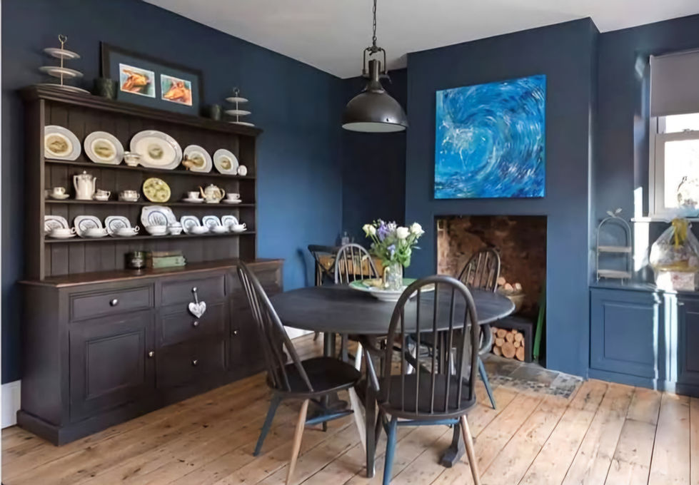 dark painted hague blue dining room hand painted black dining room table and welsh dresser