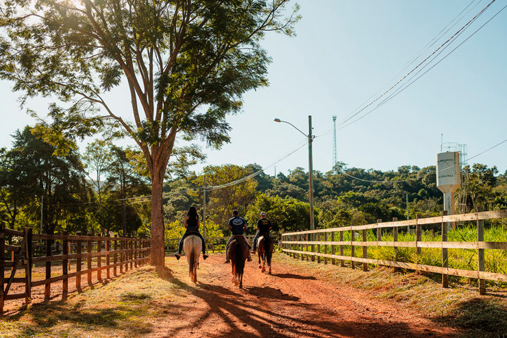 Turistas andando a cavalo no haras rola moça em Brumadinho